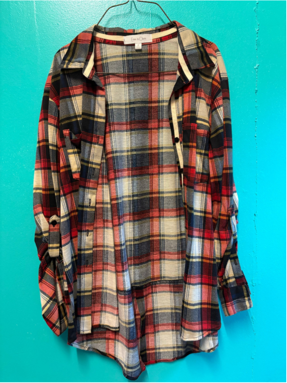 Women's Eden & Olivia Plaid Button Down Shirt Size M Red Blue